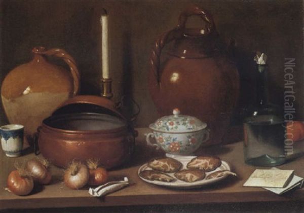 Nature Morte Aux Oignons, Coppa Et Lettre Sur Un Entablement - view 1