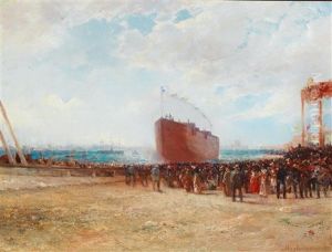 In The Port Of Marseille - Maiden Voyage Of The Cargo Ship "marc Fraissinet by Andre Maglione