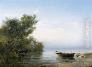 Idyllische Seelandschaft Mit Ruderboot