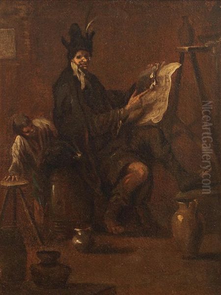 Interior With A Figure Seated On A Barrel - view 1