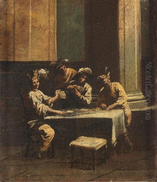 Figures Playing Cards At Table; And Figures Dining In An Interior (2) - view 1