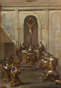 Nuns Praying In A Church by Alessandro Magnasco