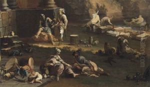 Figures Resting By Classical Ruins Near The Shore - A Fragment by Alessandro Magnasco