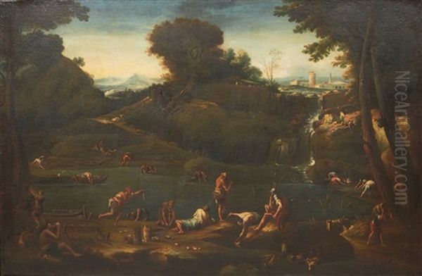 Paysage Aux Pecheurs Pres D'une Riviere - view 1