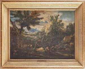 Paysans Pres D'un Cours D'eau Dans Un Paysage Boise thumbnail