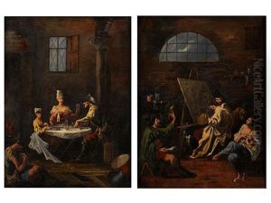 Atelierszene (+ Familie Zu Tisch; Pair) by Alessandro Magnasco