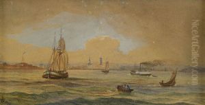 Kustmotiv Med Franska Och Svenska Fartyg by Johan Christian Berger