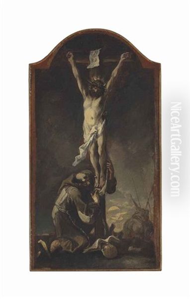 Christ On The Cross With A Kneeling Capuchin Monk - view 1