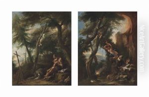 The Penitent Saint Jerome In A Wooded Landscape; The Temptation Of Saint Anthony (pair) by Alessandro Magnasco