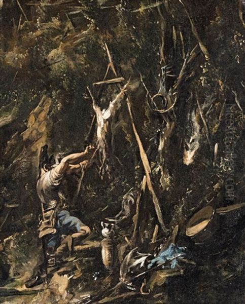A Hunter Gutting An Animal - view 1