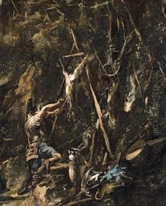 A Hunter Gutting An Animal