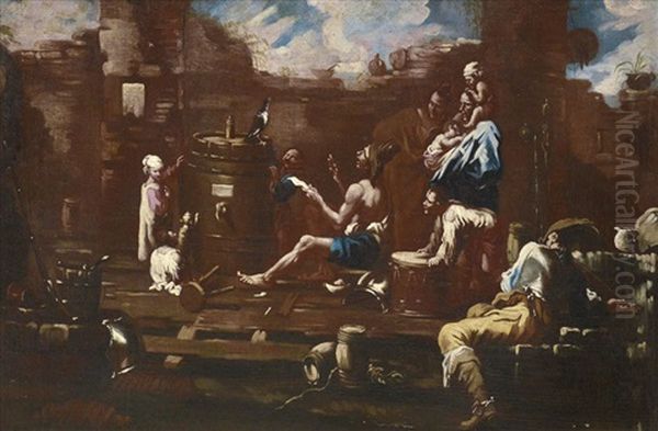 Paesaggio Con Ruderi E Pitocchi Che Insegnano Ad Un Corvo A Cantare - view 1
