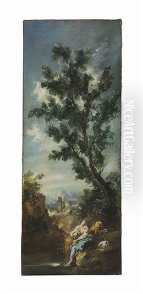 A Landscape With A Couple Embracing By A Stream (+ A Companion Painting; 2 Works) - view 1