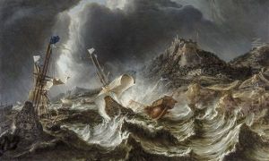 Scene De Naufrage Pres D'une Cote Rocheuse