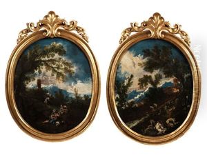 Landschaftsbilder Mit Religioser Figurenstaffage (pair) by Alessandro Magnasco