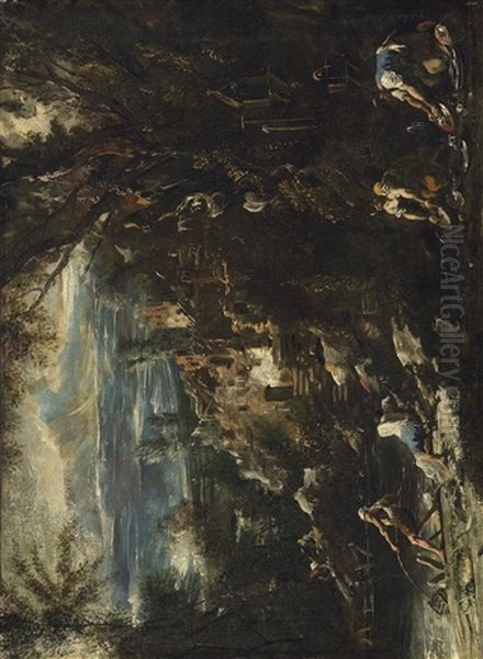 River Landscape With Angler And Laundresses - view 1