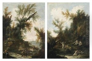 Paesaggio Con Pellegrini (+ Paesaggio Con Frati; Pair) by Alessandro Magnasco