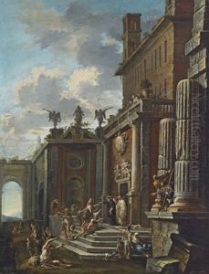 A Saint Giving Alms At A Church Door (collab. W/clemente Spera) by Alessandro Magnasco