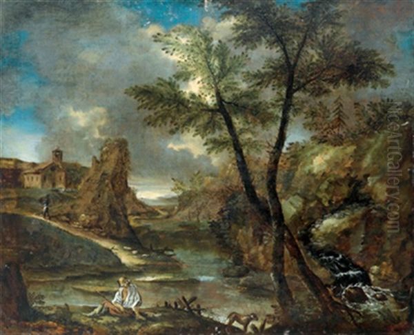 Paesaggio Con Torrente E Un Contadino - view 1