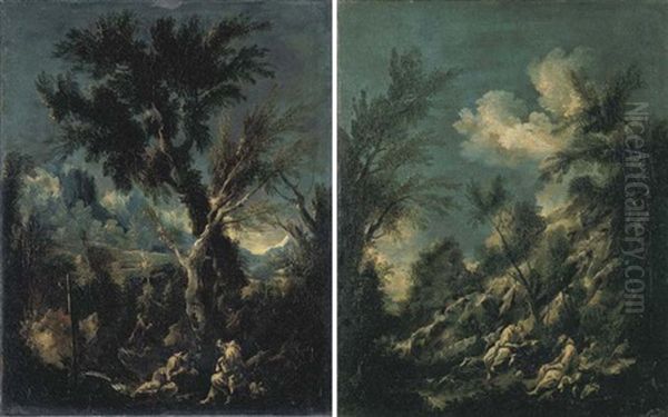 Due Monaci In Un Paesaggio (+ Due Monaci In Un Paesaggio Ed Un Viandante; 2 Works, By Studio Of Alessandro Magnasco & Antonio Francesco Peruzzini) - view 1