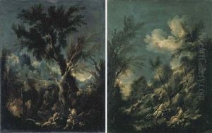 Due Monaci In Un Paesaggio (+ Due Monaci In Un Paesaggio Ed Un Viandante; 2 Works, By Studio Of Alessandro Magnasco & Antonio Francesco Peruzzini) by Alessandro Magnasco