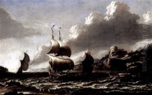 Coastal Landscape With Shipping In A Bay by Alessandro Magnasco