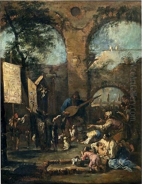 Chanteur Ambulant Et Gens Du Peuple Parmis Des Ruines - view 1