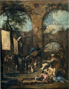 Chanteur Ambulant Et Gens Du Peuple Parmis Des Ruines
