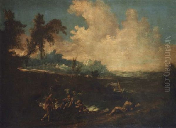 Paysage Avec Pecheurs Et Enfants - view 1
