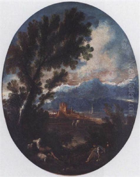An Italianate Landcape With Travellers, With A Range Of Mountains Beyond - view 1