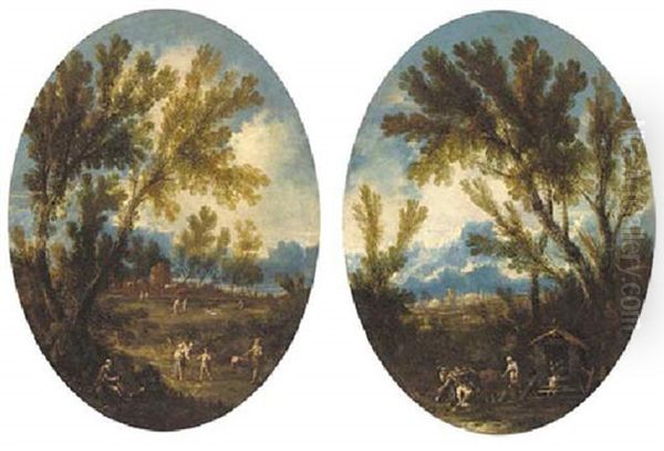 A Wooded Landscape With Peasants On A Track - view 1