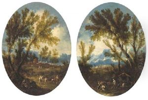 A Wooded Landscape With Peasants On A Track by Alessandro Magnasco