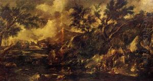 Grande Paesaggio Con Assalto Di Briganti by Alessandro Magnasco