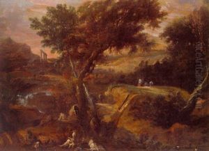 Paesaggio Con Monaci In Meditazione E In Preghiera