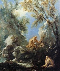 Paesaggio Boscoso E Roccioso Con Due Monaci Camaldolesi In Meditazione by Alessandro Magnasco