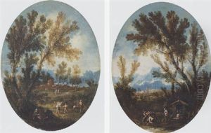 A Wooded Landscape With Peasants On A Track by Alessandro Magnasco