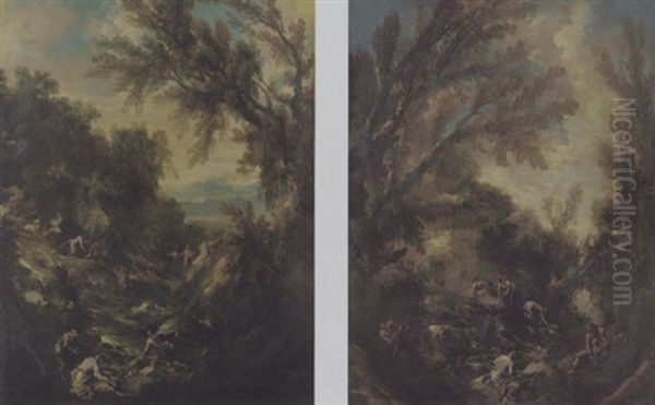 A Wooded Landscape With Washerwomen And Anglers - view 1