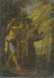 Zwei Monche Und Ein Wegelagerer Vor Landschaft