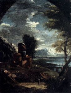 A Capriccio Landscape With Ruins By A Lake And Figures In The Foreground