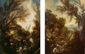Wooded Landscape With Washerwomen And Anglers by Alessandro Magnasco