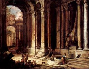 An Architectural Capriccio With Figures Resting In The Foreground by Alessandro Magnasco