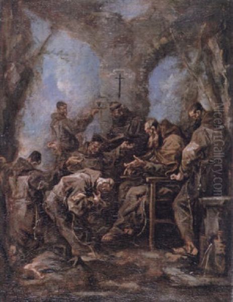 Franciscan Monks Before The Abbot Amongst Ruins - view 1