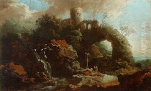 A Hermit Saint At Prayer In A Rocky River Landscape