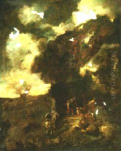 Soldiers Resting In A Wooded Landscape by Alessandro Magnasco