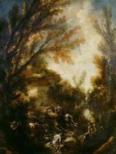 Wooded Landscape With Washerwomen And Anglers
