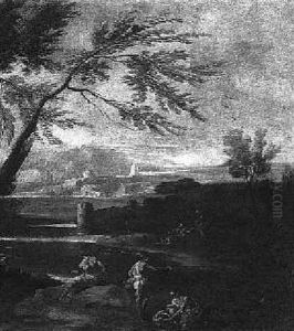 An Extensive River Landscape With Saint John The Baptist In The Foreground by Alessandro Magnasco