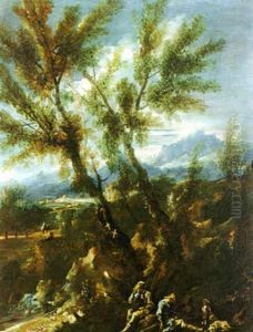 Extensive Landscape With Travellers by Alessandro Magnasco