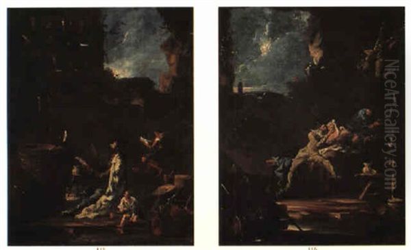 Figurlige Scenerier. Pulcinella Og Colmobina Samt Kn+lende Figur - view 1