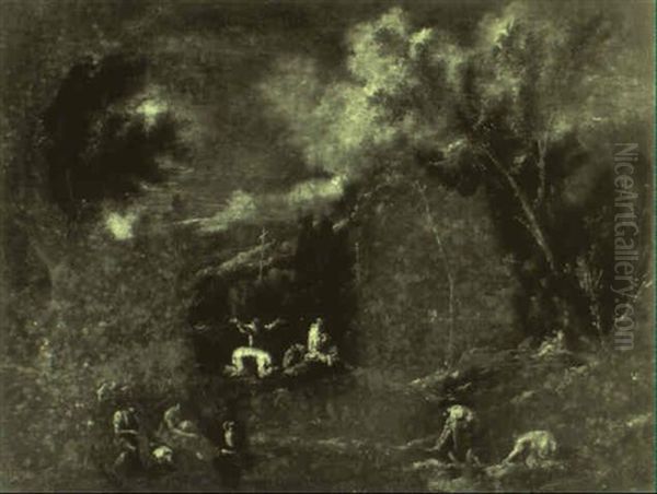 Devout Monks In A Landscape - view 1