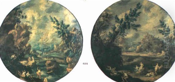 Mountainous River Landscapes With Fishermen And Travellers - view 1